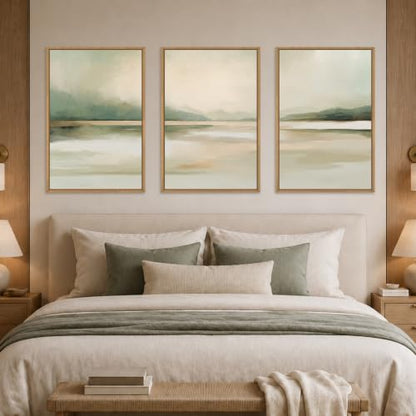 DRACIT Abstract Sage Green Pastel Framed Canvas Wall Art Set-24"x36"x3 - color: Abstract Sage Green Pastel Wall Art, size: 24"L x 36"W