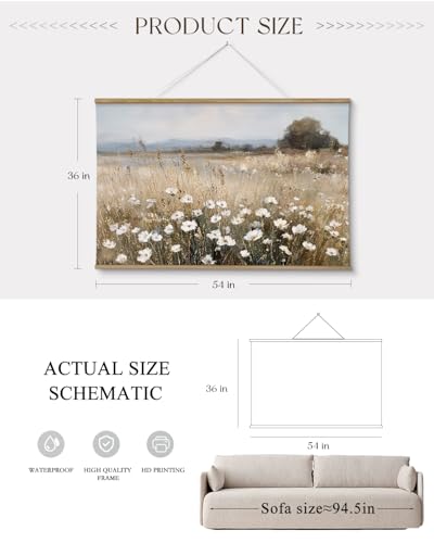 ARPEOTCY Extra Large Framed Wall Art, Wildflower Field Floral, 36x54 In - color: Yellow Wildflower Field