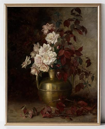 Kizbok Moody Floral Wall Art, Dark Academia Wall Art Prints, Farmhouse Canvas Rose Flower Painting, Vintage Wall Pictures for Gallery, Kitchen, Bathroom Wall Decor (8" x 10" - UNFRAMED) - color: Rose Flower, size: 10"L x 8"W