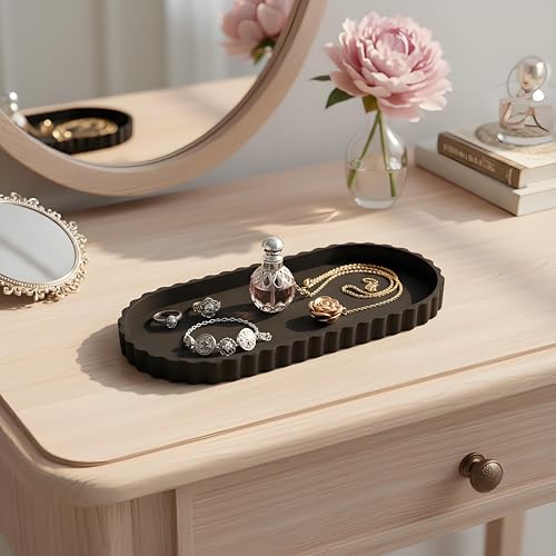 Black Oval Silicone Bathroom Vanity Tray - Decorative Soap Holder - color: Black