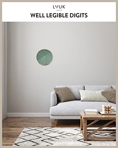 LUUK LIFESTYLE Modern Silent Quartz Wall Clock, 12in, Dark Green & Gold | Simple & Trendy, Gifting ideas, Analog, Easy-to-read, Battery operated, Wall mount, Mantel display, Bedroom, Bathroom - color: Dark Green, 12"