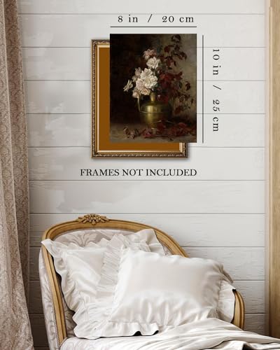 Kizbok Moody Floral Wall Art, Dark Academia Wall Art Prints, Farmhouse Canvas Rose Flower Painting, Vintage Wall Pictures for Gallery, Kitchen, Bathroom Wall Decor (8" x 10" - UNFRAMED) - color: Rose Flower, size: 10"L x 8"W
