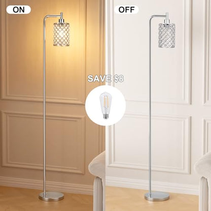 Ziisee Crystal Floor Lamp - Industrial Modern Standing Lamps with LED Bulb for Living Room Bedroom Office - Silver - color: Crystal-Silver