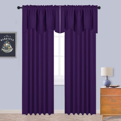 NICETOWN 2 Panels Olive Green Kitchen Valances for Windows, 42W x 18L - color: Royal Purple, size: 42"W x 18"L (Pack of 2)