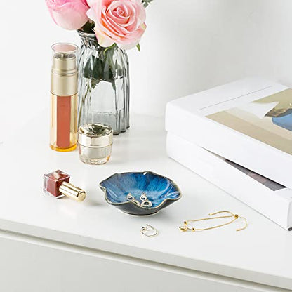 BEUNAIZER Jewelry Dish Tray, Ring Dish, Ceramic Trinket Tray, Key Bowl - color: Starry Blue