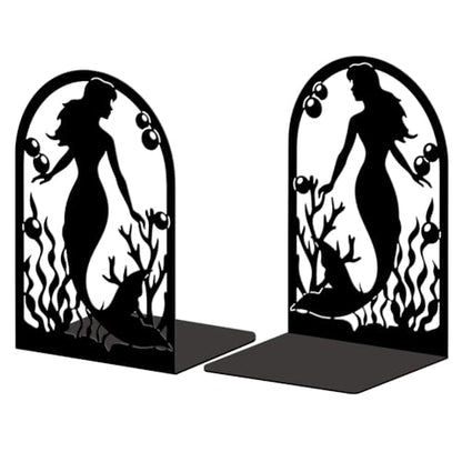 Peacoblue 5.3"x4.3"x7.9" Metal Bookends, Heavy Duty Book Ends for Shelves - style: Mermaid
