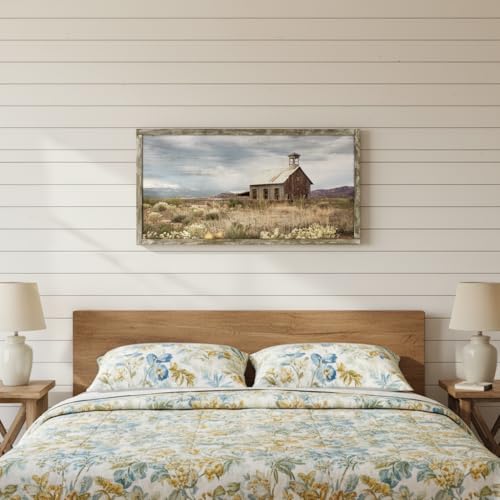 Farmhouse Wall Art Barn Picture: Rustic Framed Country Print Wood Decor Living Room Horizontal Farm Scene Countryside View Painting Bedroom Panoramic Nature Landscape Artwork for Home Office - color: Farm 02, size: 24"L x 12"W