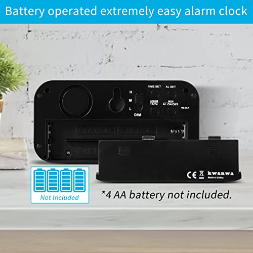 Alarm Clock,1.2'' LED,Cordless,Battery Powered,Snooze,Table-top/Wall-mount - color: Black Case-blue Led