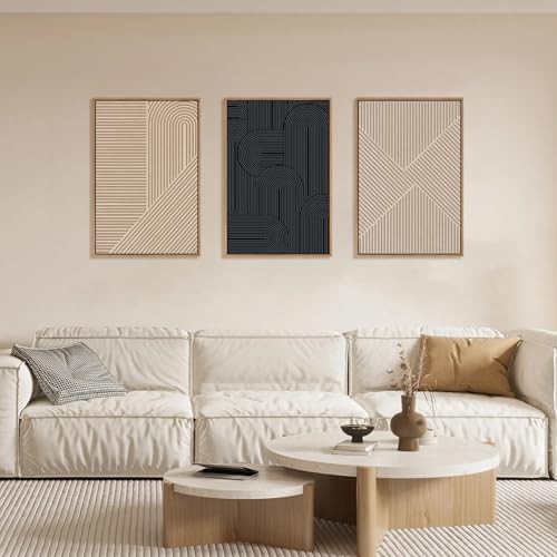 LHIUEM Large Abstract Textured Line Framed Canvas Wall Art,Boho Beige Black Wall Decor,Modern Neutral Minimalist Art Painting Painting for Living Room,Bedroom,Dining Room,Office -24"x36"x3 - color: Minimalist Line Wall Art, size: 24''x36''x3