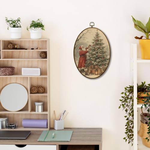JQF Christmas Tree Santa Claus Bunny Oval Wall Decor Framed 8.5x11.5 Inch - color: christmas tree-8