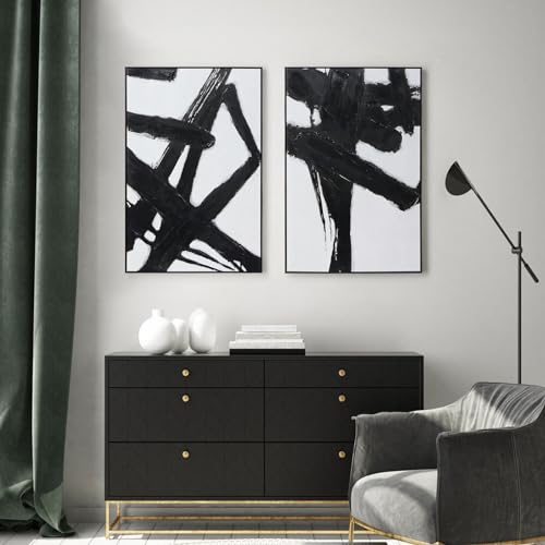 Zessonic Black and White Abstract 3D Textured Canvas Wall Art,24"x36"x2 - color: Black and White - B, size: 24" x 36" x 2 Panels Framed