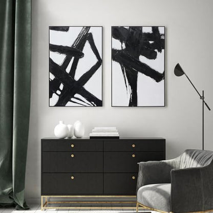 Zessonic Black and White Abstract 3D Textured Canvas Wall Art,24"x36"x2 - color: Black and White - B, size: 24" x 36" x 2 Panels Framed