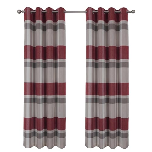 always4u 100% Blackout Plaid Curtains for Bedroom Living Room Woolen Look Black Tartan Grommet Thermal 2 Panels 45 * 95 Red Beige - color: Red Beige, size: 45"W x 95"L (Pack of 2)