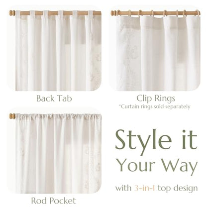 jinchan Floral Linen Curtains 96 Inch Farmhouse Back Tab 2 Panels - color: Off White, size: 50"W x 96"L (Pack of 2)