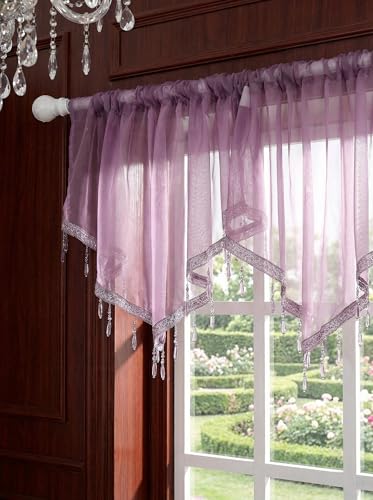Molaxhome Swag Curtain Scalloped Curtain Valance Drape Sheer Lace Panel 1pc - color: Modena