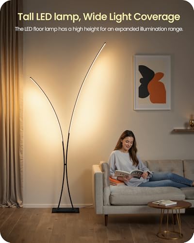 RGB Arc Floor Lamp, Dimmable Double-Light Standing Lamp, 3CCT, Remote & Foot Switch, for Living Room, Office, Bedroom, Black RB61LD05 - color: RGB (Red, Green, Blue)