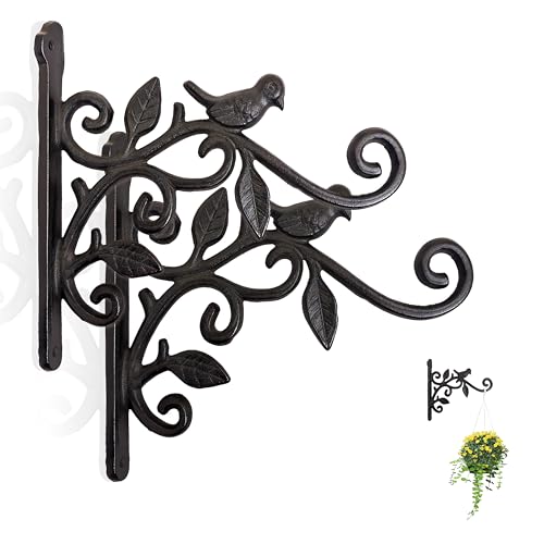 Wrought Iron Plant Hanger, Vintage Bird & Leaf Cast Iron Wall Mounted Plant Hanger, Heavy Duty Outdoor Hanging Brackets for Bird Feeder, Wind Chime, Lantern, Indoor & Outdoor Use - color: bird