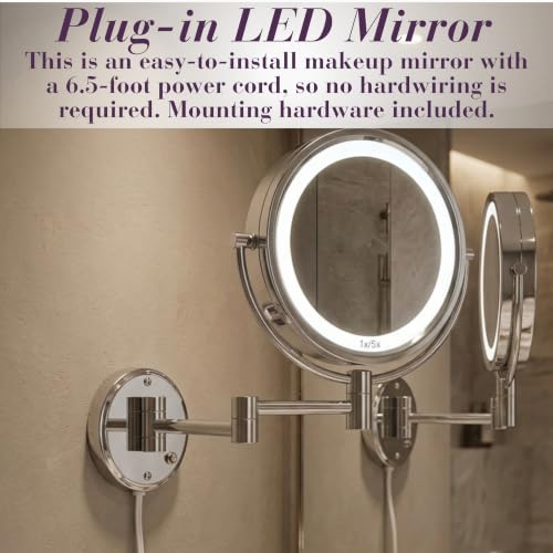 JERDON Lighted Wall-Mount Makeup Mirror - 8X - Chrome - HL88CL - color: Chrome Plug in