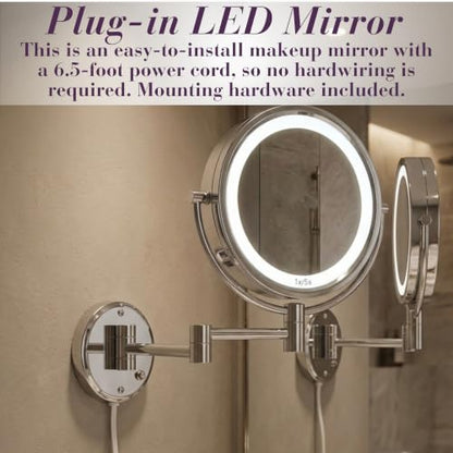 JERDON Lighted Wall-Mount Makeup Mirror - 8X - Chrome - HL88CL - color: Chrome Plug in