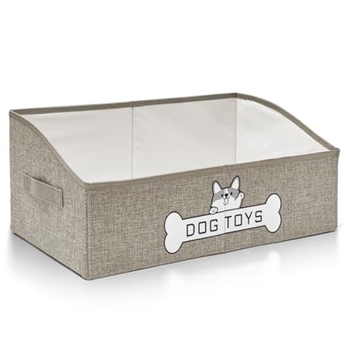 Dog Toy Basket, Collapsible Dog Toy Box with Handle, Perfect for Storing Pet Toys and Accessories (Light Khaki) - color: Light Khaki