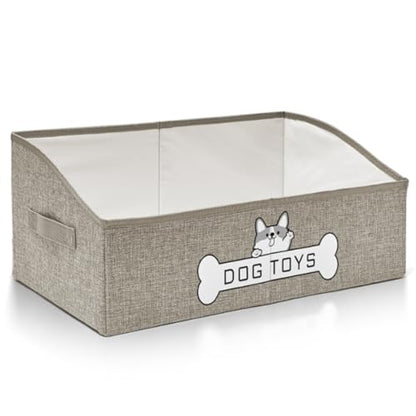 Dog Toy Basket, Collapsible Dog Toy Box with Handle, Perfect for Storing Pet Toys and Accessories (Light Khaki) - color: Light Khaki