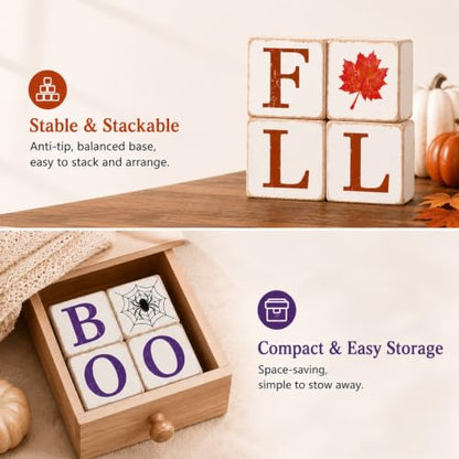 Fall Halloween Tiered Tray Decor, 4 Pcs Double-Sided Wooden Signs