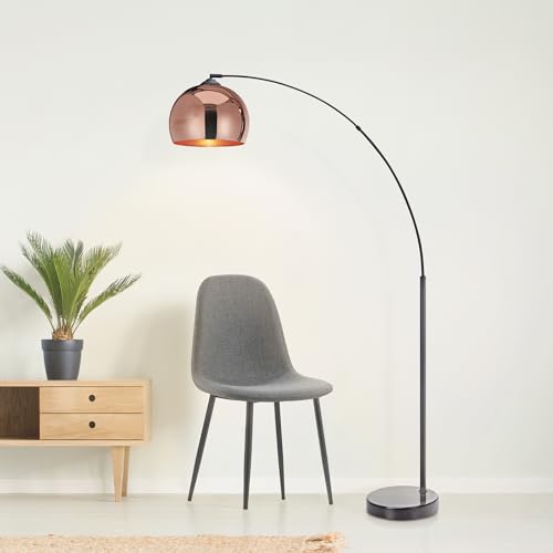 Teamson Home Arquer 66.93" Arc Floor Lamp for Living Rooms, Home Offices, Dining Rooms, Bedrooms with Faux Black Marble Base and Rose Gold Bell Shade - color: Rose Gold