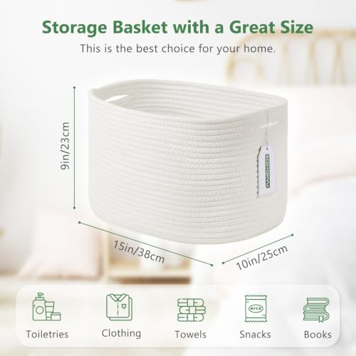 ECDYQXVU 15x10x9 Inch Woven Cotton Rope Storage Basket, 3 Pack - color: White, size: 3 Pack
