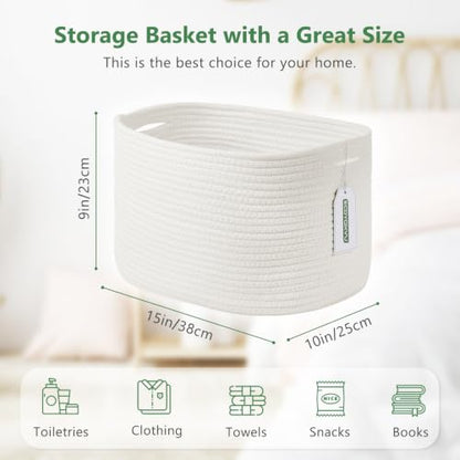 ECDYQXVU 15x10x9 Inch Woven Cotton Rope Storage Basket, 3 Pack - color: White, size: 3 Pack