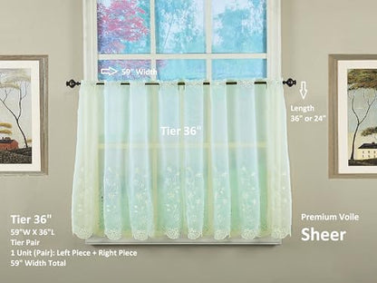 Today's Curtain, Samantha Embroidered Sheer Tier 36", Ecru, 59" W x 36" L - color: Ecru, size: 59"W x 36"L (Pack of 1)