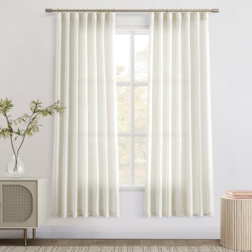 Joywell Linen Curtains 72 Inches Long for Living Room Hook Belt Cream - color: Natural, size: 52"W x 72"L (Pack of 2)
