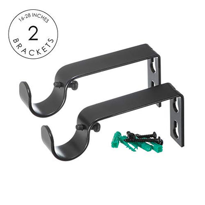 Ivilon Side Window Curtain Rod - End Cap Style Design 1 Inch Pole. 16 to 28 Inch Color Black - size: 16 to 28 in.