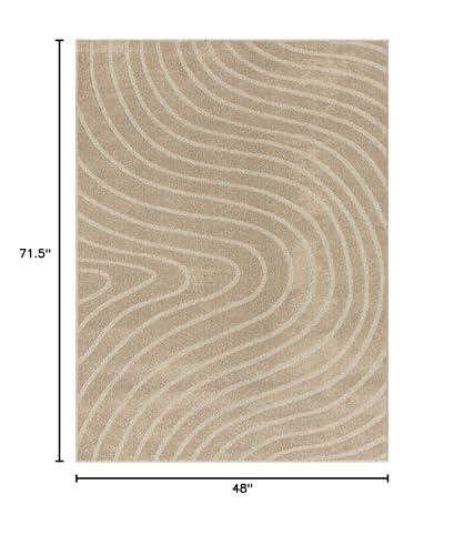LUXE WEAVERS Modern Geometric Wave Beige 4x6 Area Rug - color: Beige, size: 4' x 6' (Rectangular)
