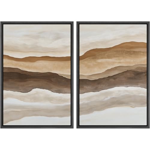 SIGNWIN Framed Canvas Print Wall Art Layered Terracotta Landscape Abstract Modern Earthy Tones Illustrations Modern Art Minimal Boho Relax/Calm for Living Room, Bedroom, Office - 16"x24"x2 Black - color: A29-2510-m24, size: 16"x24"x2 Panels Black