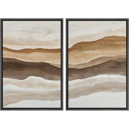 SIGNWIN Framed Canvas Print Wall Art Layered Terracotta Landscape Abstract Modern Earthy Tones Illustrations Modern Art Minimal Boho Relax/Calm for Living Room, Bedroom, Office - 16"x24"x2 Black - color: A29-2510-m24, size: 16"x24"x2 Panels Black