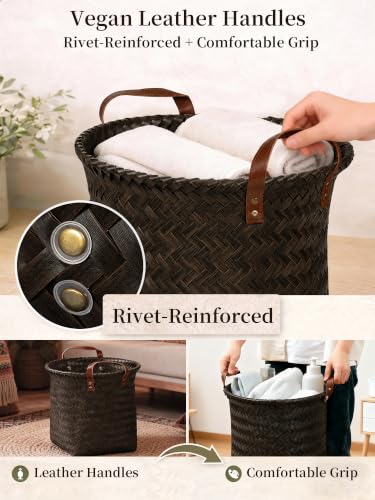 Wicker Storage Baskets, 4 Pack Woven Baskets for Shelves, Dark Gold - color: Round Dark Gold