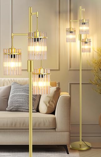 Crystal Gold Glass Tree Floor Lamp for Living Room for Farmhouse Industrial - size: 66 inch Tall Gold
