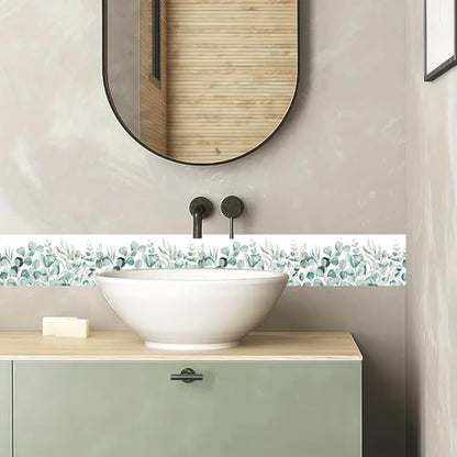Eucalyptus Wallpaper Border Peel and Stick Green Leaf Botanical Trim - color: Green/White, size: 3.9" x 196.8"