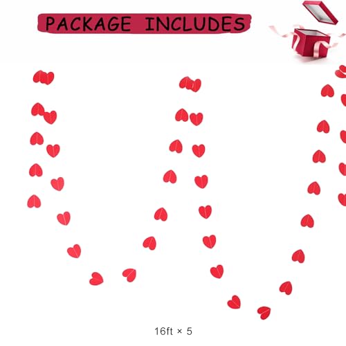 Anniversary Decorations, Happy Anniversary Banner, Hanging String Hearts, Red and Gold Balloons, Love Balloon, Red Silk Rose Petals for Wedding Bridal Shower Bachelorette Party Decorations