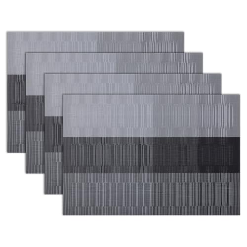 Winknowl Placemats Set of 4, Heat Resistant Non-Slip Vinyl Woven Table Mats for Dining Table, Washable Durable Elegant Place Mats for Kitchen Indoor/Outdoor Use (Black) - color: Bamboo Black, size: Set of 4