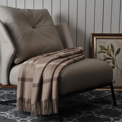 EP Mode 100% Pure Cashmere Throw Blanket for Sofa, Neutral Windowpane - color: Neutral Windowpane