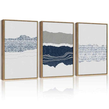 PHOPAGO Navy Blue Abstract Shapes Framed Wall Art 16x24in Natural Frame - color: Cyan Mid Century, size: 24L" x 16W" x 3 Pcs Natural