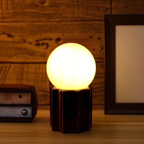 Modern Ceramics Table Lamp Brown Ceramic Base White Jade Round Ball Glass Accent Table Lamp Living Room Bedroom Bedside Nightstand House Office Home Reading - color: Brown Ceramic