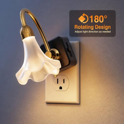 JandCase Night Light, Night Lights Plug into Wall, Glass Flower Nightlight - color: lily