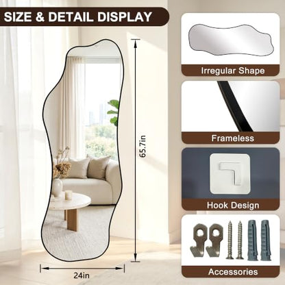 65.7"x24" Irregular Full Length Mirror, Abstract Wall Mirror - color: Black Asymmetric