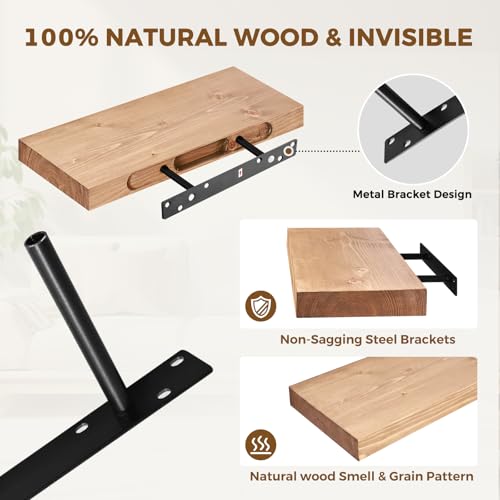 Solid Wood Floating Shelves, 17 Inch Wall Shelves, Set of 2, Oak - color: Oak, size: 17x8x1.6
