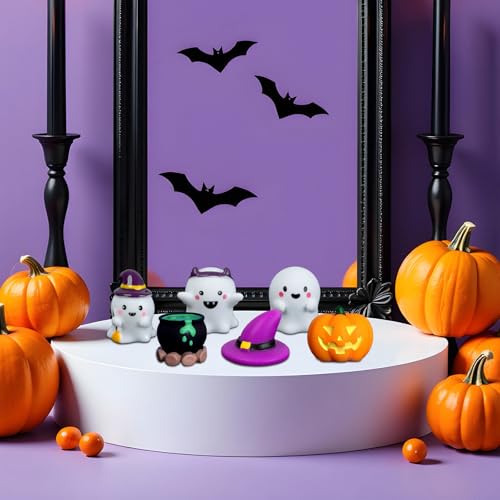 Set of 6 Halloween Figurines, Charming Ghost Decorations and Pumpkin Decorations for Halloween Party Decorations and Table Settings