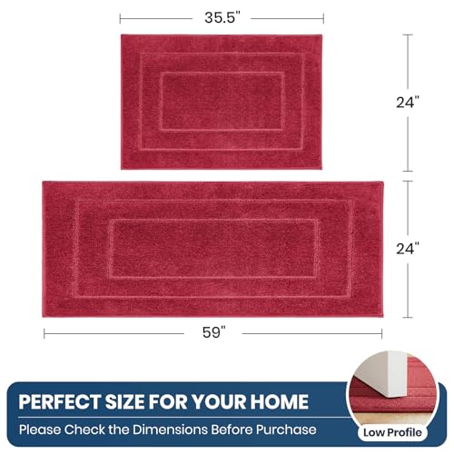 PURRUGS Kitchen Rug and Runner, 24" x 35.5"+ 24" x 59", Burgundy Red - color: Burgundy Red, size: 24" X 35.5"+ 24" X 59"