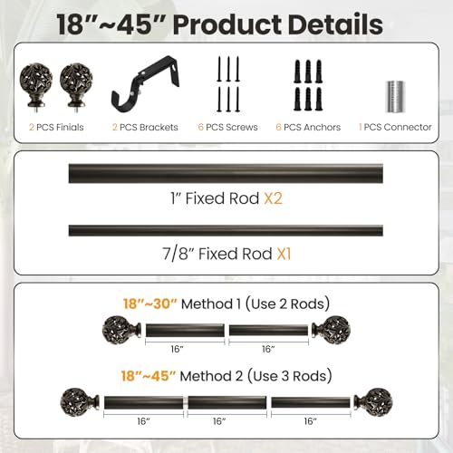 Ycolnaefllr Carved Leaf Curtain Rod, Bronze, Adjustable 18-64" - color: Bronze, size: 18-64"