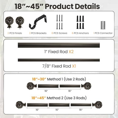 Ycolnaefllr Carved Leaf Curtain Rod, Bronze, Adjustable 18-64" - color: Bronze, size: 18-64"